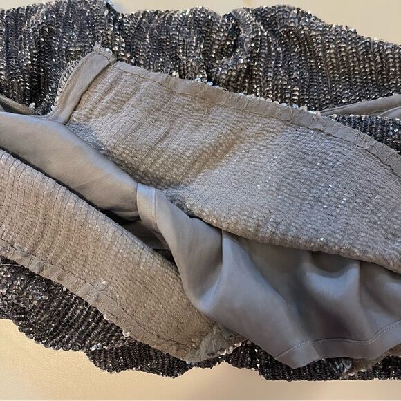 Retrofete Rebecca  Grey Velvet Trimmed Sequined Chiffon Dress ( No Belt) - Picture 10 of 11